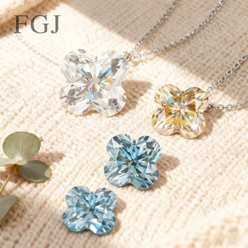 

Vibrant Multi-Color Four-Leaf Clover Moissanite Loose Gemstone VVS1 With GRA Shining For Wedding Christmas Party Jewelry Design