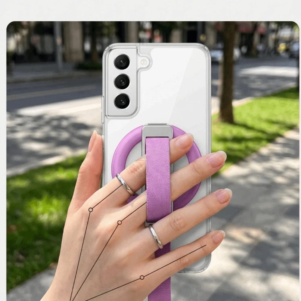 Woven Strap Magnetic Phone Holder 360° Rotatable Aluminum Alloy Phone Kickstand Foldable Compact Smartphone Accessory Daily Use