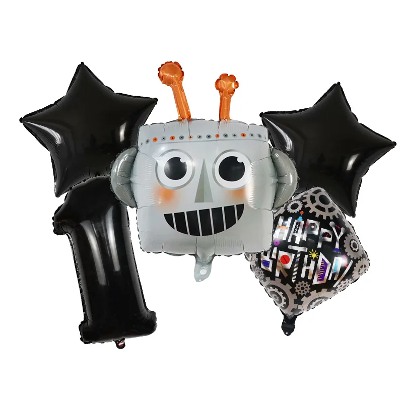 1set Pioneer Cartoon Robot Head Foil Helium Balloons Square Mechanical Gear Globos Children Birthday Party Decorations Kids Toys