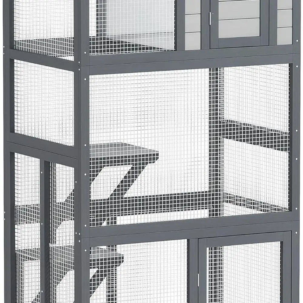 

Всепогодный деревянный Catio на колесах 74, уличный корпус для кошек с высокой весой, темно-серый