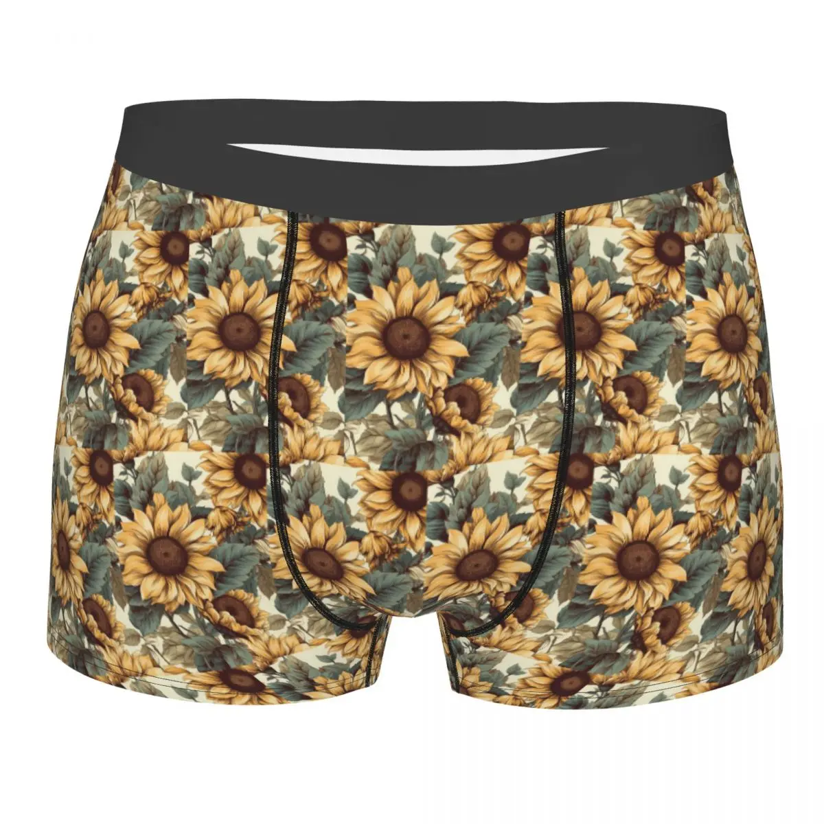 Boxer Underpants Shorts Golden Sunflower Cluster Vintage Botanical Drawing Panties Men Soft Underwear Homme Man Boyfriend Gift