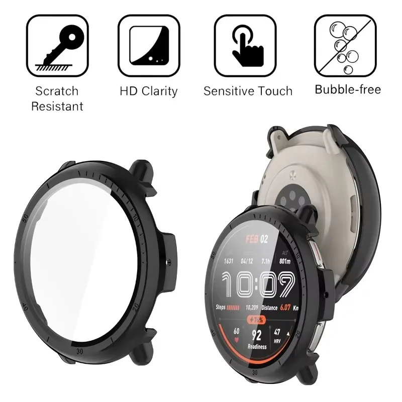 Tempered Glass+Cover for Huami Amazfit Active 2 Screen Protector Hard PC Protective Bumper Case for Amazfit Active 2 Accessories