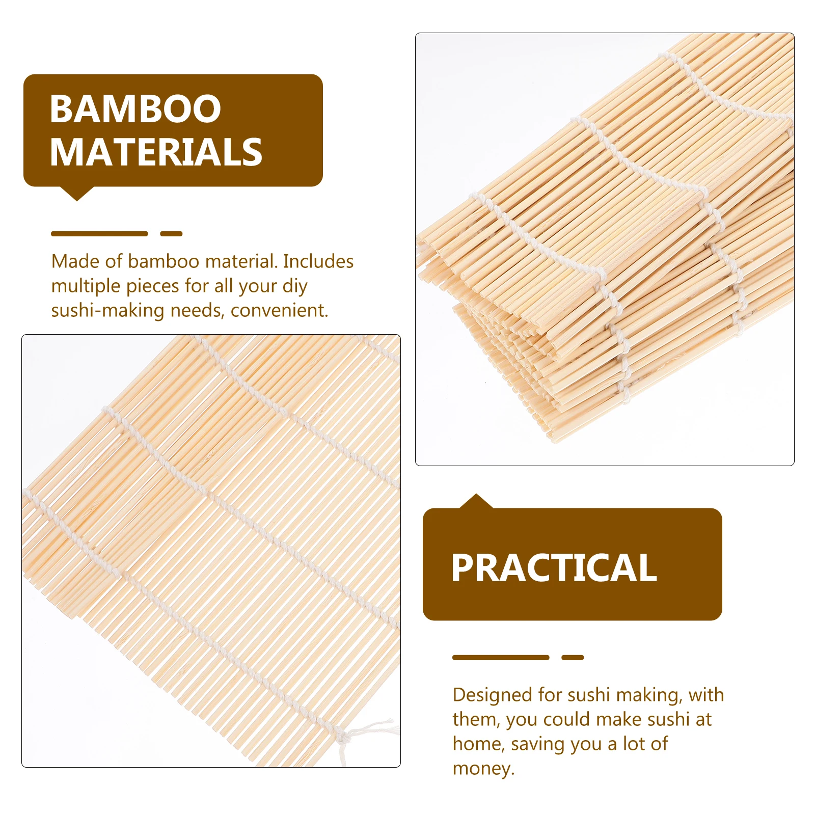 

4 Pcs Bamboo Curtain Mat Set Mats 24x24cm Tools Rice Not Stick Tools Cut DIY Kitchen Sushi Roller Set