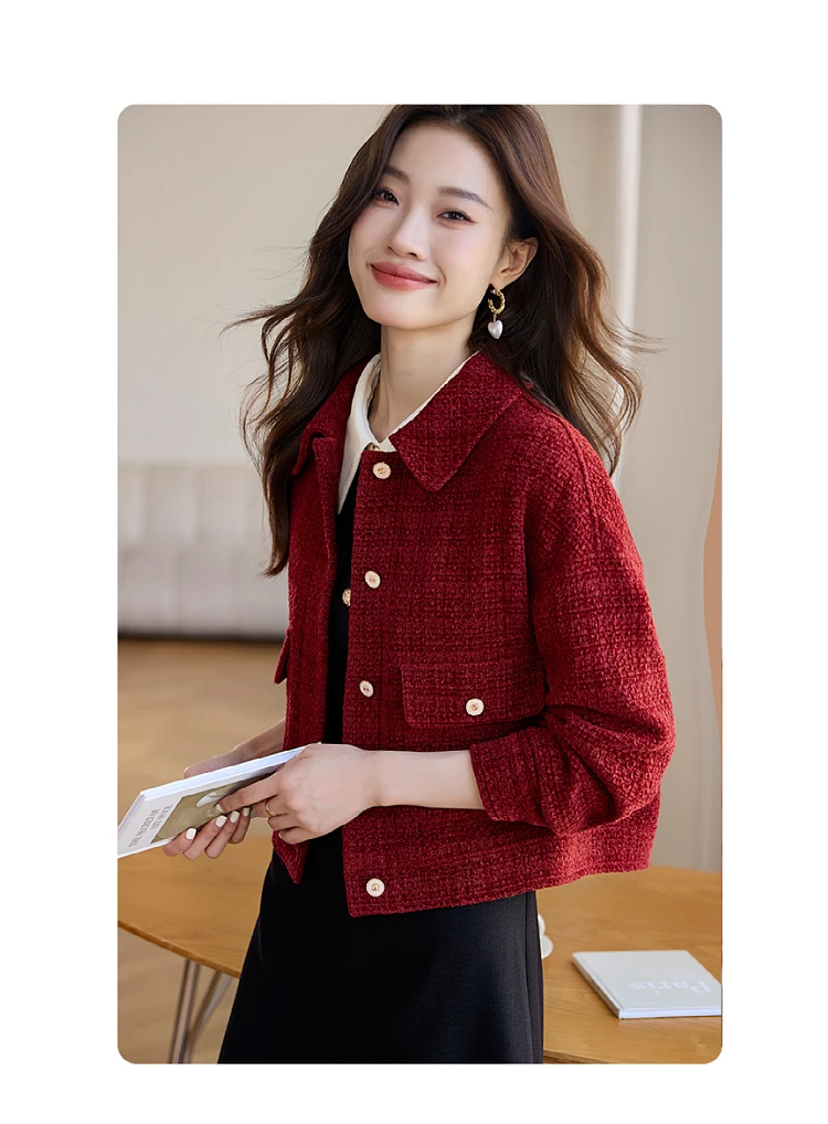 Exquisite Red Fragrant Women\'s Short Coat 2023 Autumn/Winter New Retro Casual Jacket