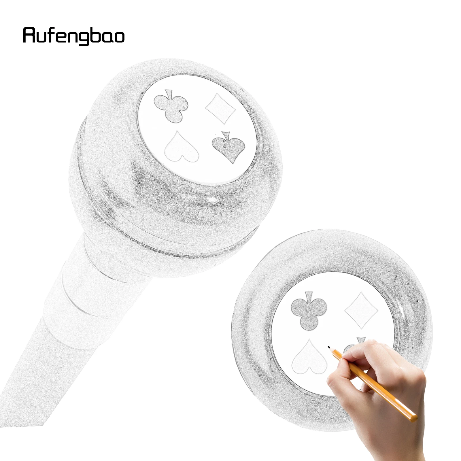 Black Resin Round Poker Crosier Performance Stage Walking Cane Decorative Cane for Cosplay and Parties Walking Stick
