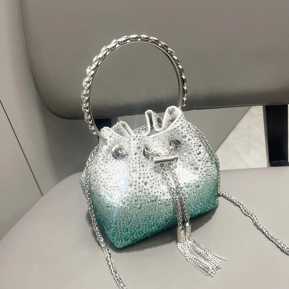 handmade Rhinestones Evening clutch Bag Purses and handbag luxury Designer shoulder bag Shiny Crystal Clutch purse bucket bag