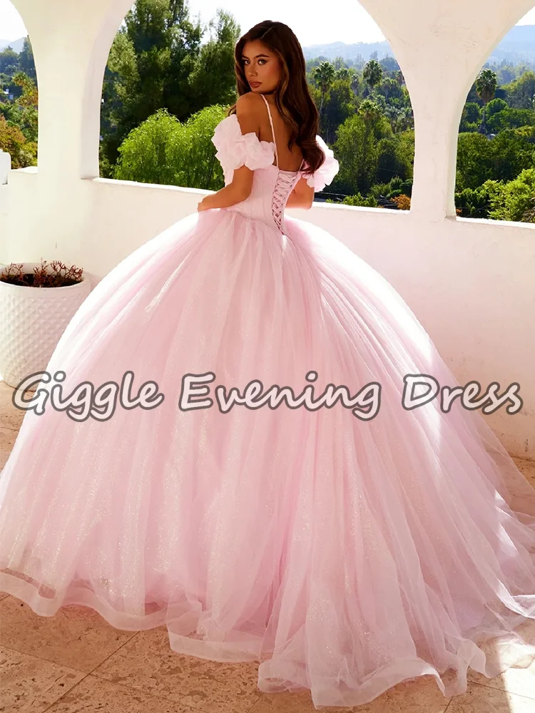 Giggle بريق فساتين Quinceanera قبالة الكتف السباغيتي الأشرطة الحبيب تول الكرة ثوب مشد ثوب حفلة رسمية مخصصة #2
