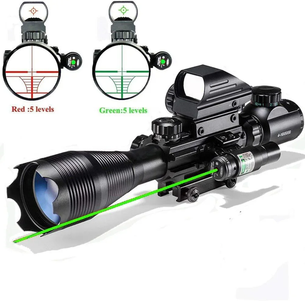 Optics Scope Combo 4-16x50 EG Dual Illuminated Scope Sight 4 Holographic Reticle Red/Green Dot Long Range Scope