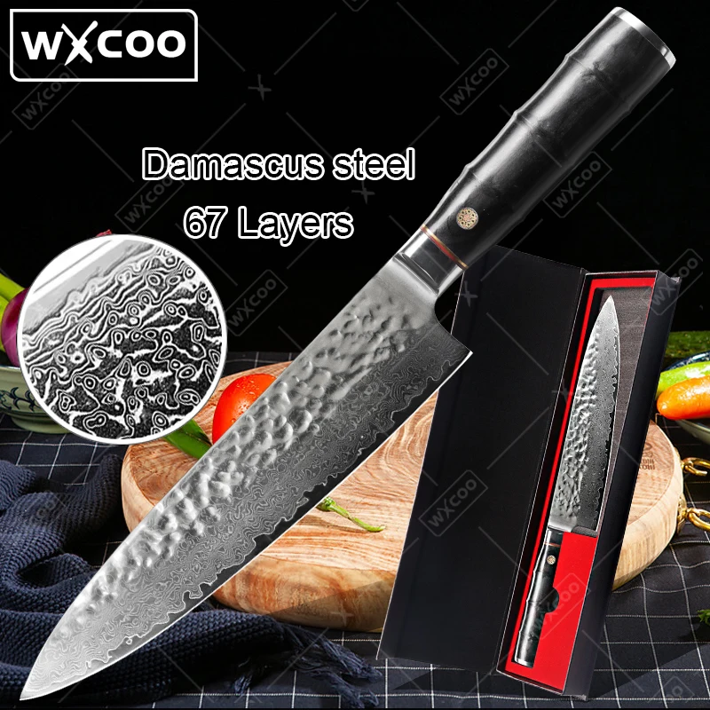 WXCOO Hand Forged Hammered Chef's Knife Damascus Steel Kitchen Knives Boning Knife Meat Cutting & Slicing Knife Vegetable Cutter