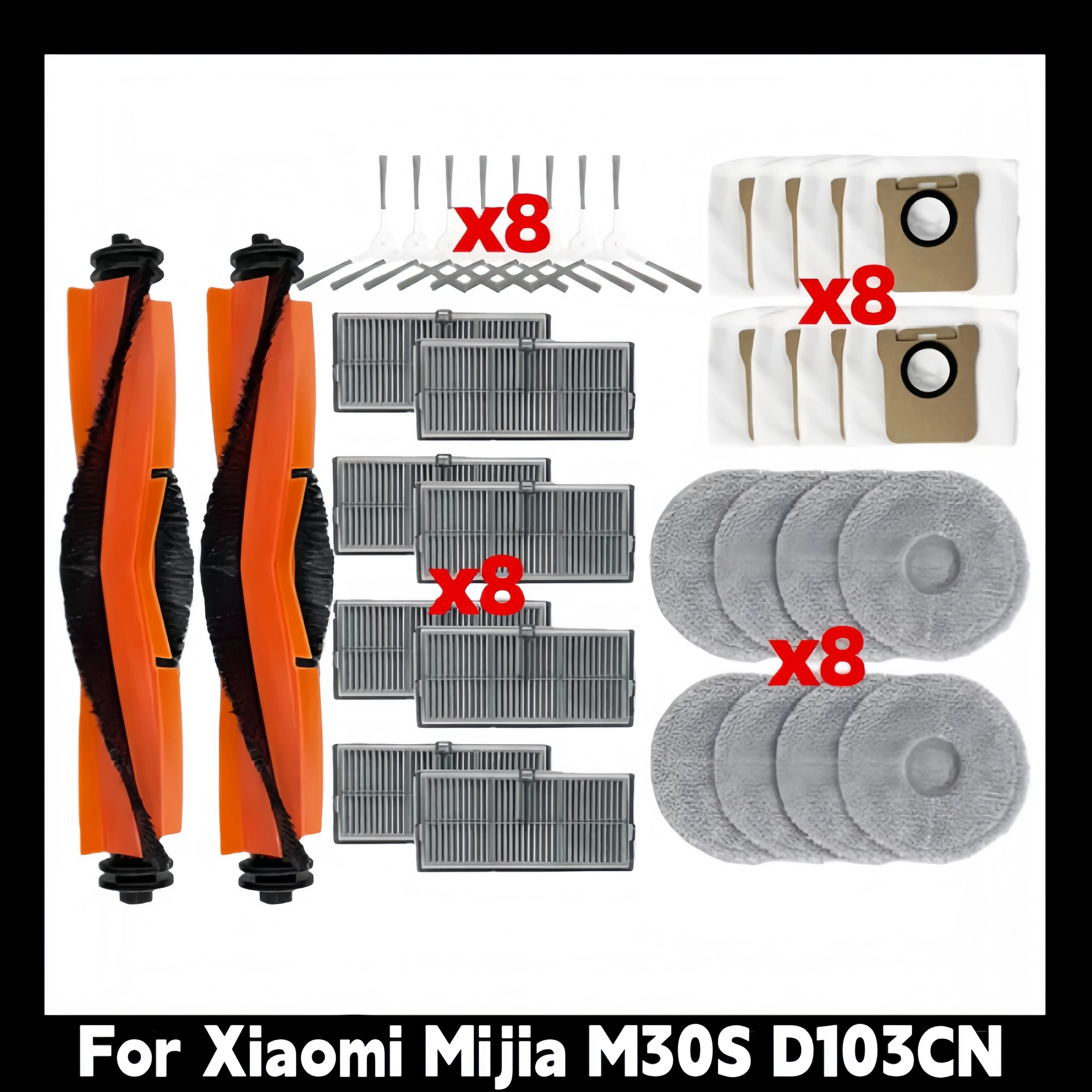 

For Xiaomi Mijia M30S D103CN Robot Vacuum Spare Parts Consumables Main Side Brush Hepa Filter Mop Cloth Dust Bag Accessories