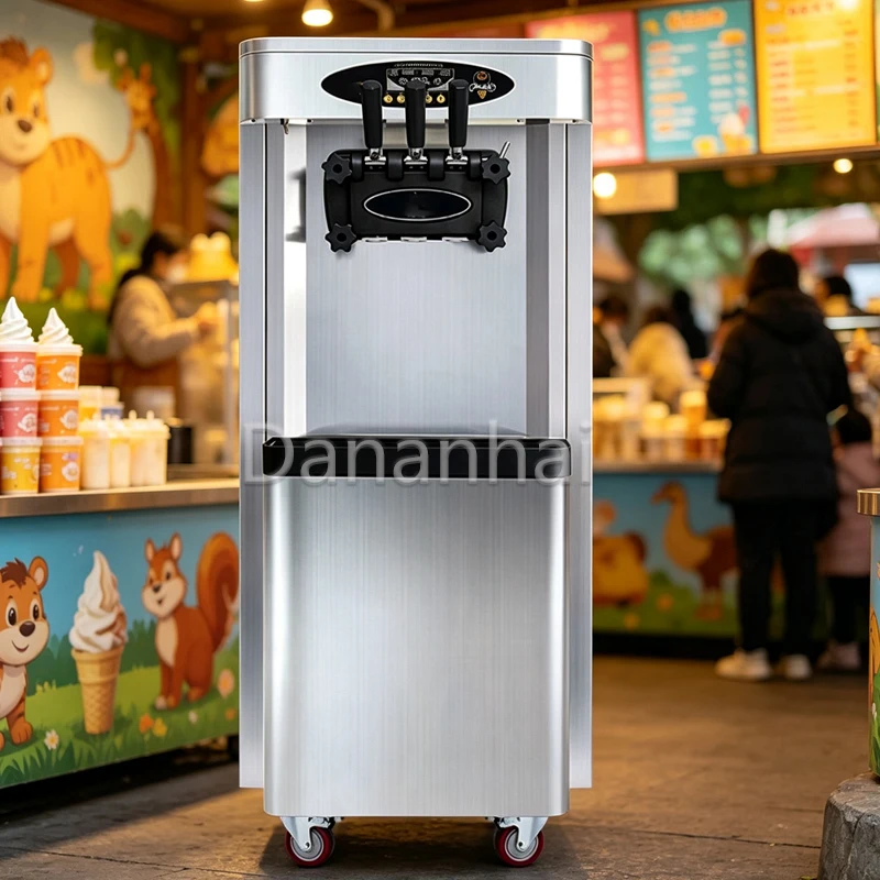 Three Color Ice Cream Machine, Commercial Fully Automatic Vertical Chocolate Sundae Machine