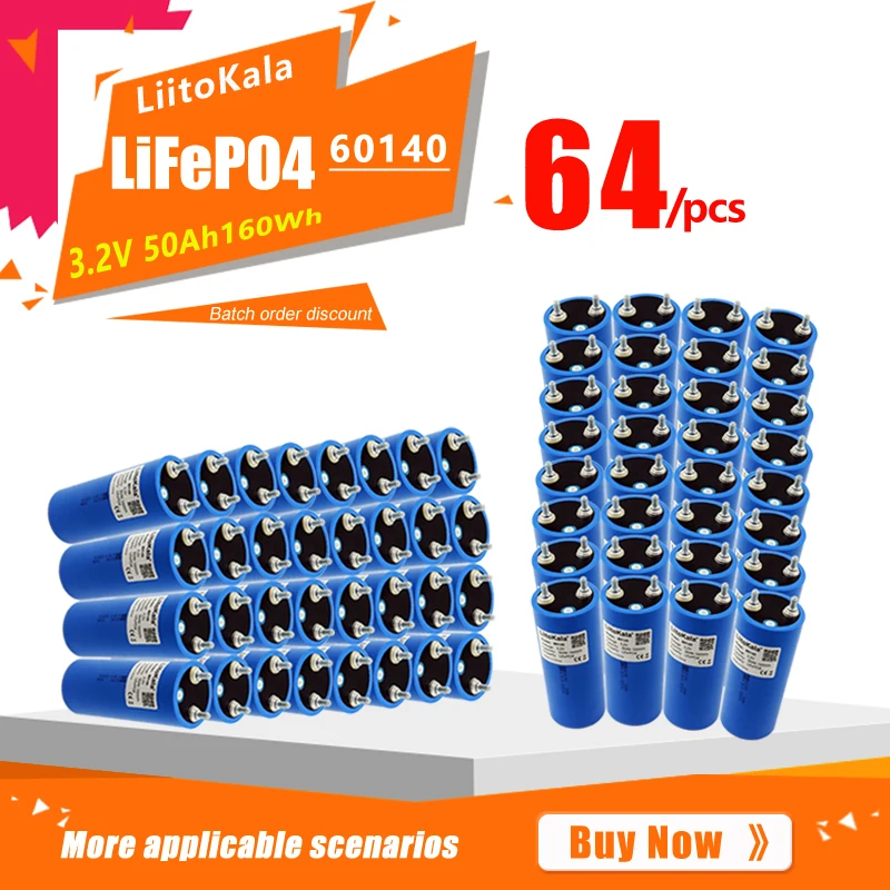 64 قطعة LiitoKala 3.2 فولت 50 أمبير 66140 LifePo4 بطارية 3C عالية استنزاف DIY بها بنفسك 12 فولت 24 فولت الشمسية العاكس مركبة كهربية مدرب عربة جولف