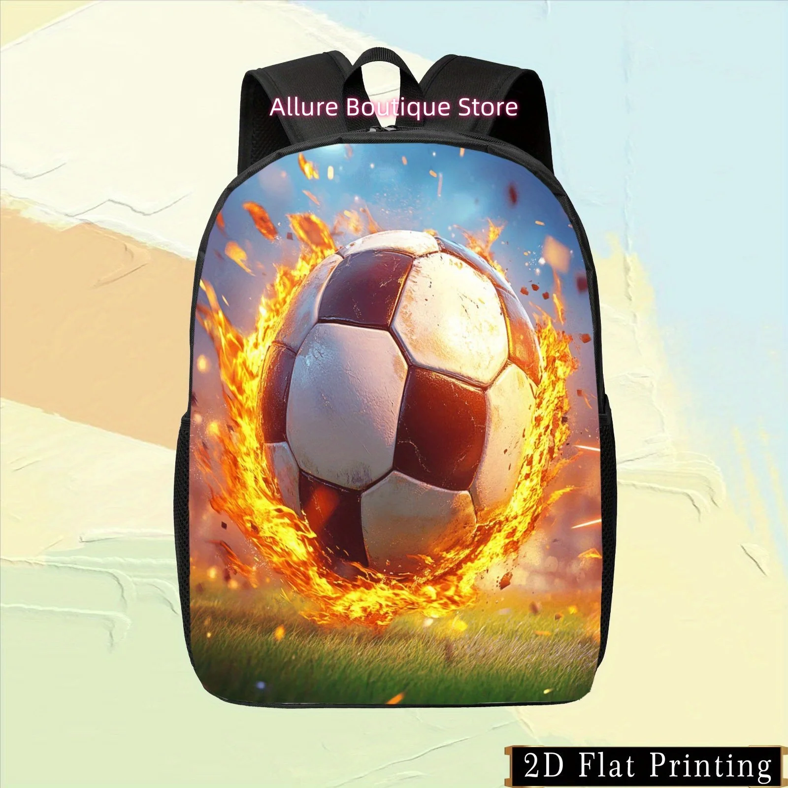 1pc Vibrant Soccer Ball Backpack - Adjustable Straps, Multiple Compartments, Lightweight & Durable for School, Travel, Gym, and