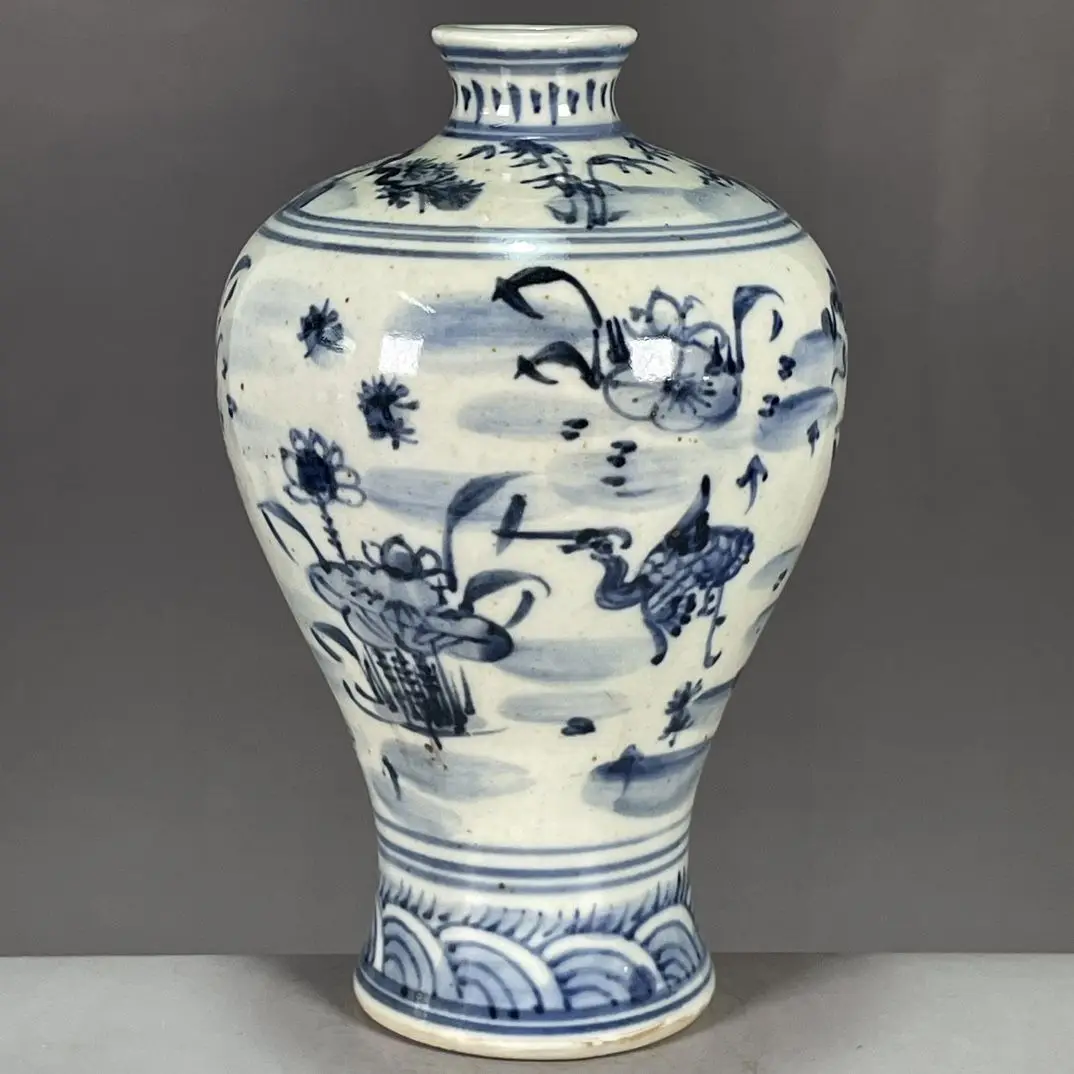 Wan Fu You Tong Mark Blue White Porcelain Plum Vase Mandarin Duck Lotus Pattern Collectible Ceramic Ornament