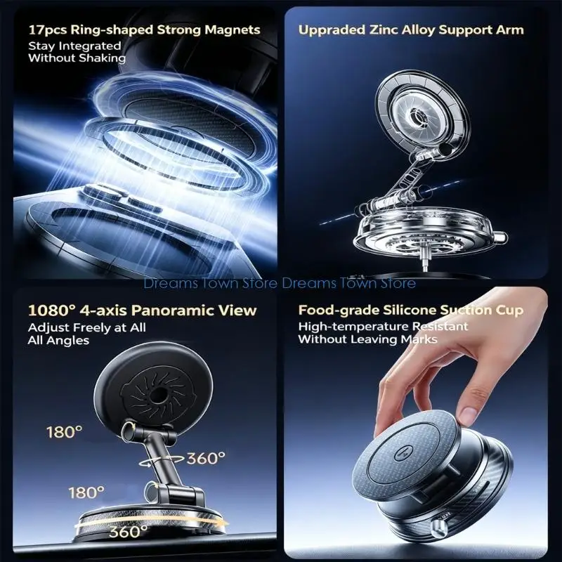 HX6A Suction Cup Phone Mount 2 in 1 Car Air Freshener Strong Magnet 1080 Degree Adjustable Phone Holder