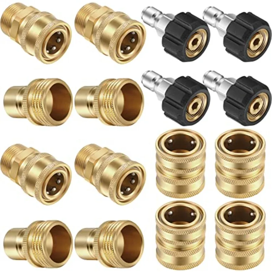 

16 Packs Pressure Washer Adapter Set Connect Disconnect Kit Includes M22 Swivel to 1/2 Inch Connect 3/8 Inch to Quick Release 3