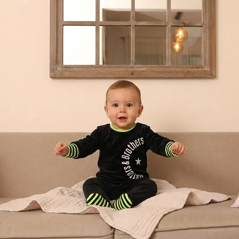 Children's Matching Clothes Set Siblings Black Velour Letters Print Boy And Girl Autumn Winter Comfortable Clothing
