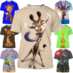 New Fashion Funny Animal Giraffe 3D Printed T-shirt Men and Women Summer Casual Short Sleeve Cartoon Shirt Top