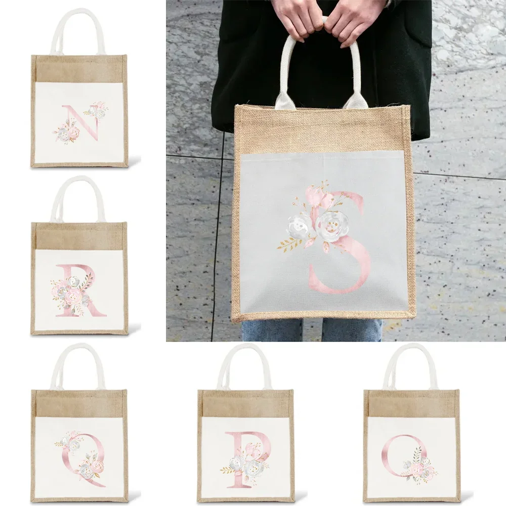 

Сумка-шоппер большой вместимости, портативная винтажная сумка-тоут для поездок на работу, простая сумка через плечо с розовым цветочным принтом