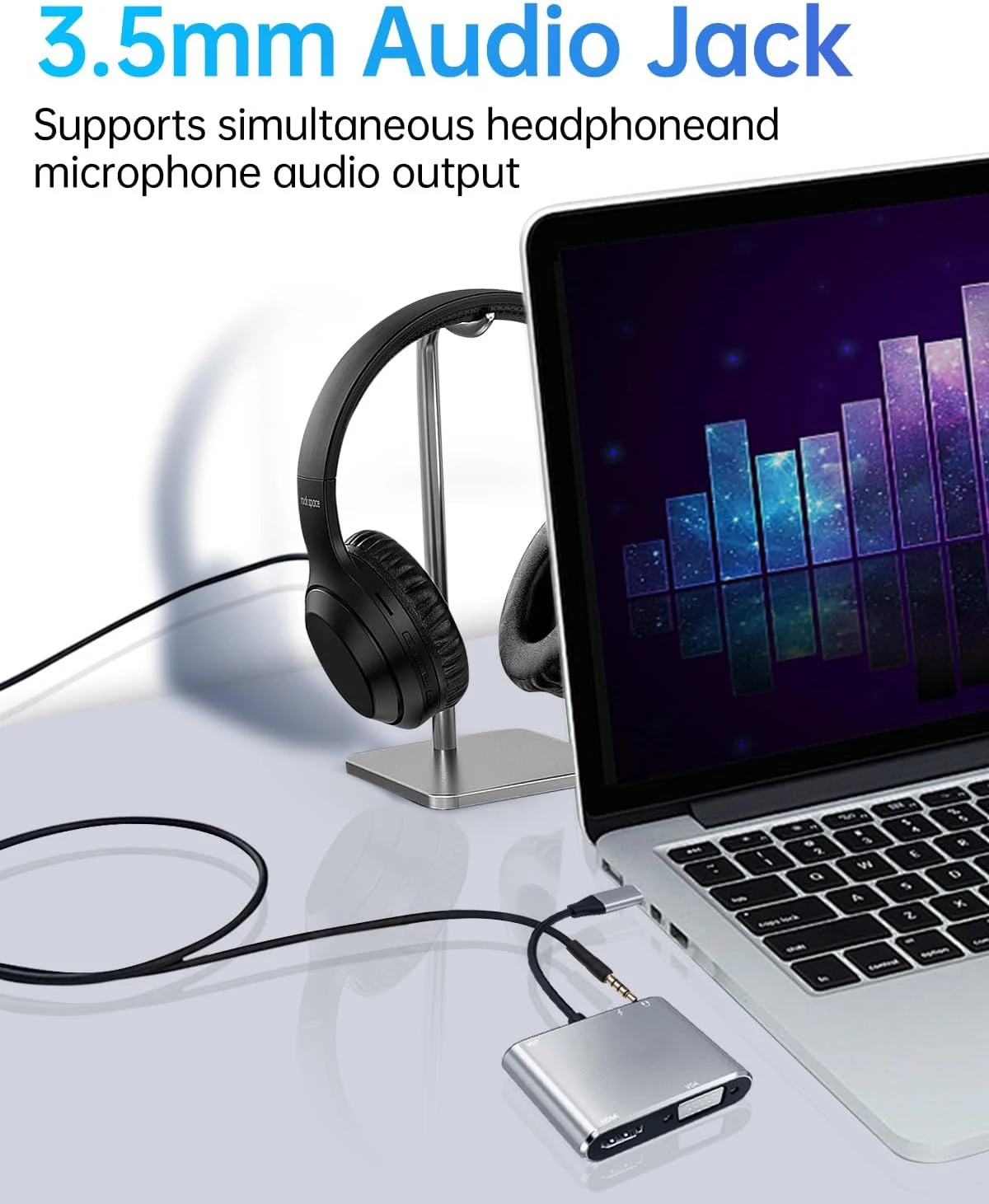 5in1 USB C Hub Compatible with Thunderbolt3 to 1080P VGA 4K HD Display PD Charging USB 3.0 OTG 3.5mm Audio Jack MultiPort Adaper