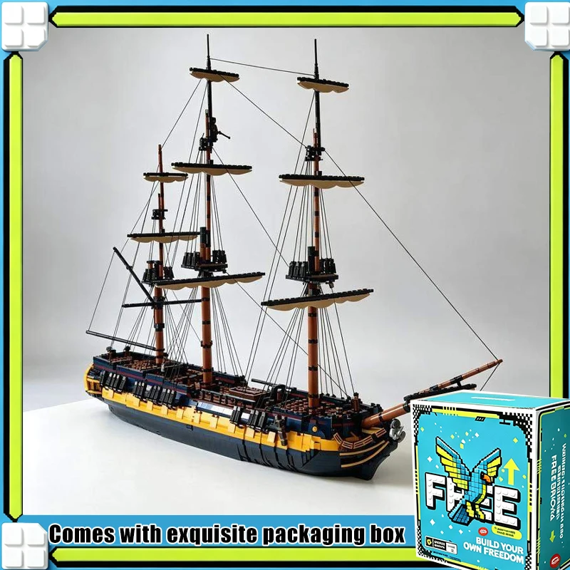 6069PCS Vintage Tall Sailing Ship Three Mast Frigate Model MOC Building Blocks Set Custom Puzzle DIY Display Collection Gifts