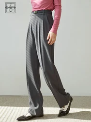 ZIQIAO Commuter Style High Waist Women Suit Mopping Pants Autumn Vertical Straight Tube Casual with Belt Female Suit Trousers