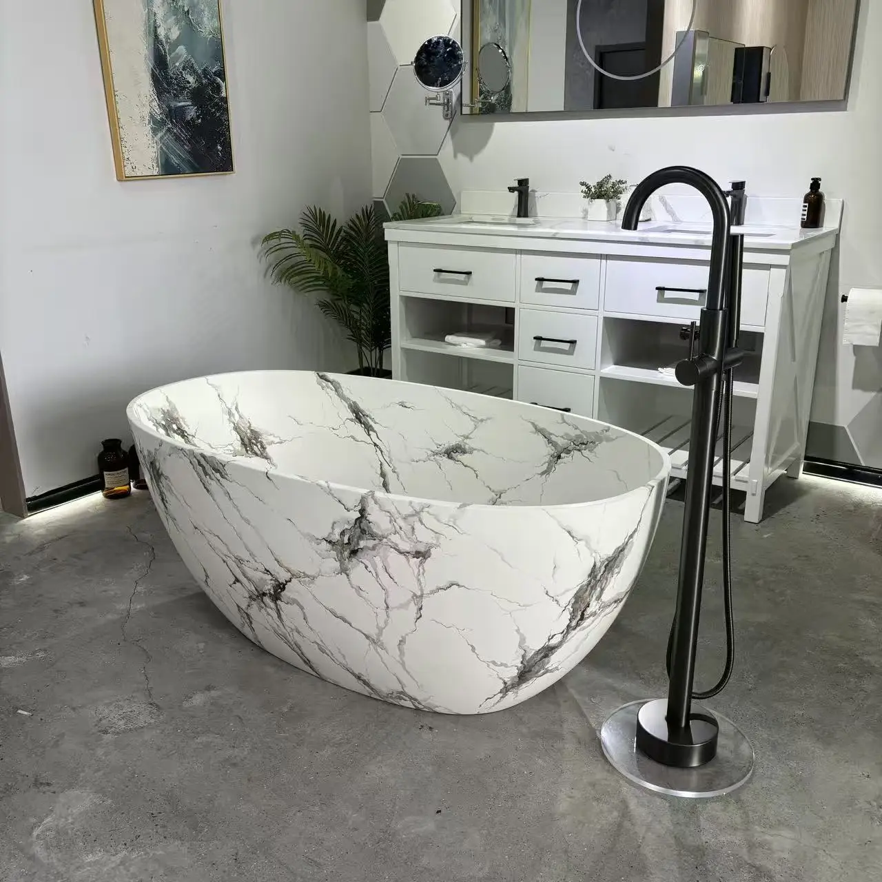 

Luxury Modern Oval Marble Freestanding Bath Tub Artificial Composite Stone Whirlpool Bathtub