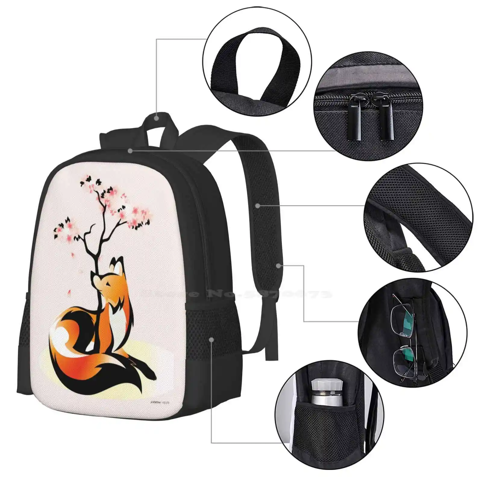 Tas desain pola Sakura ransel siswa Foxes Rhpotter Tribal hewan liar Jepang Sakura bunga Sakura