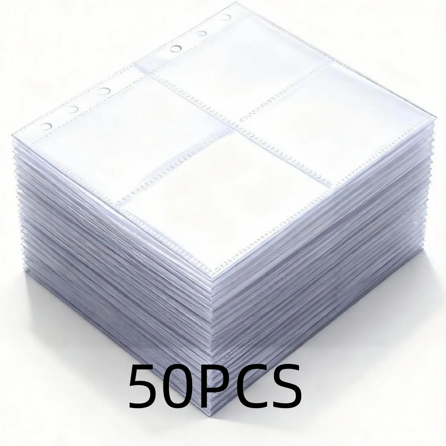 50PCS Pack Card Sleeves Binder Sheets 6 Ring A5 Binder Ultra Clear Double Sided Pocket Top Loading for Trading Card Photocard