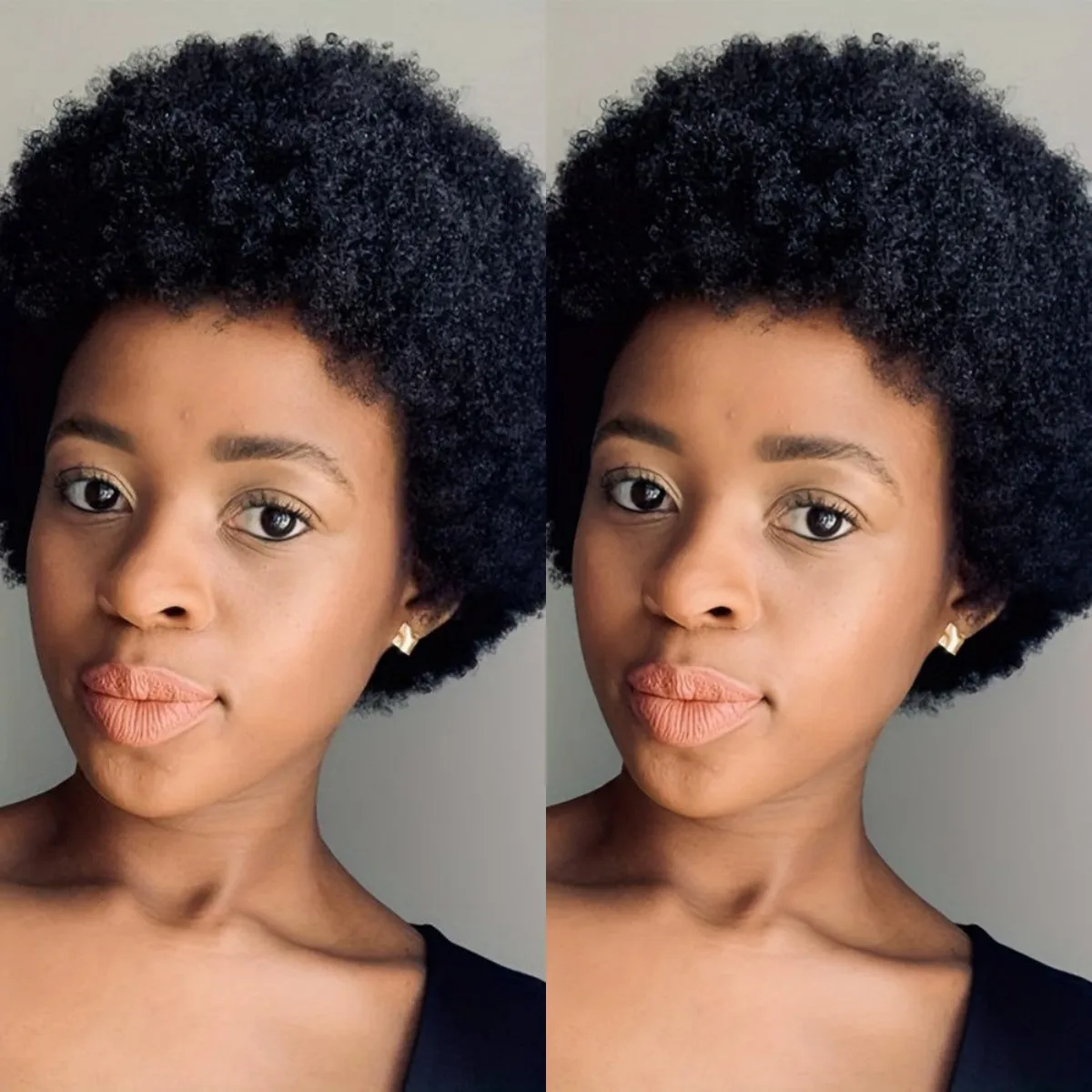 앞머리가 있는 짧은 아프로 곱슬머리 인모 가발, 전체 기계 제작 가발