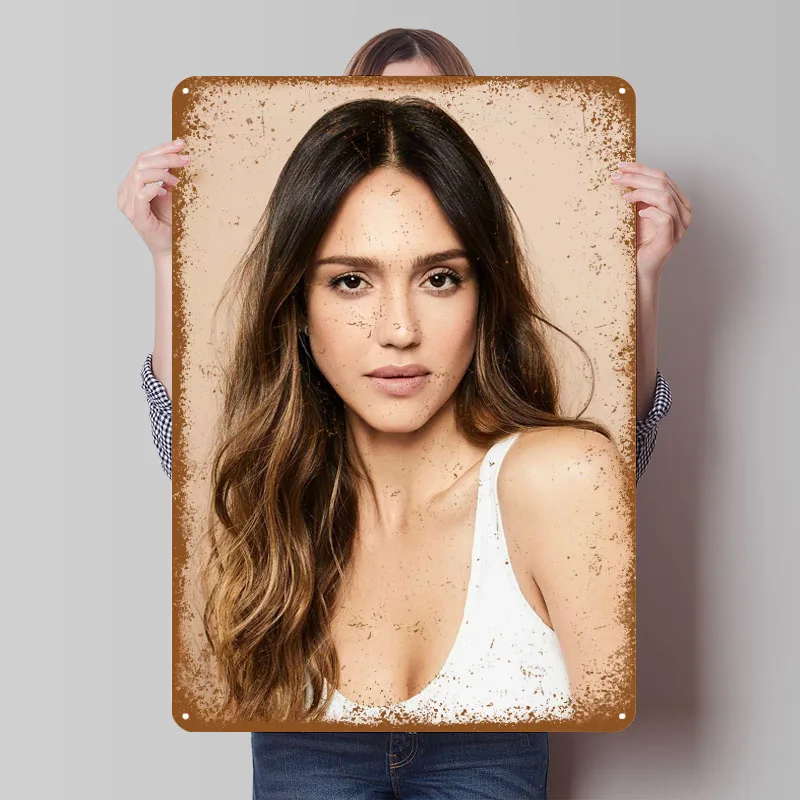 Letreros de hojalata con retrato de Jessica Alba, carteles de celebridades, decoraciones de jardín, letrero de Metal personalizado para decoración artística de pared, Bar
