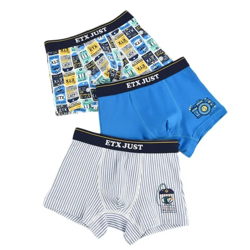 

3 Pcs/lot Baby Underwear for Boys Casual Teenage Comfortable Cotton Striped Boxers Shorts Toddler Cute Cartoon Panties 4 To 12T