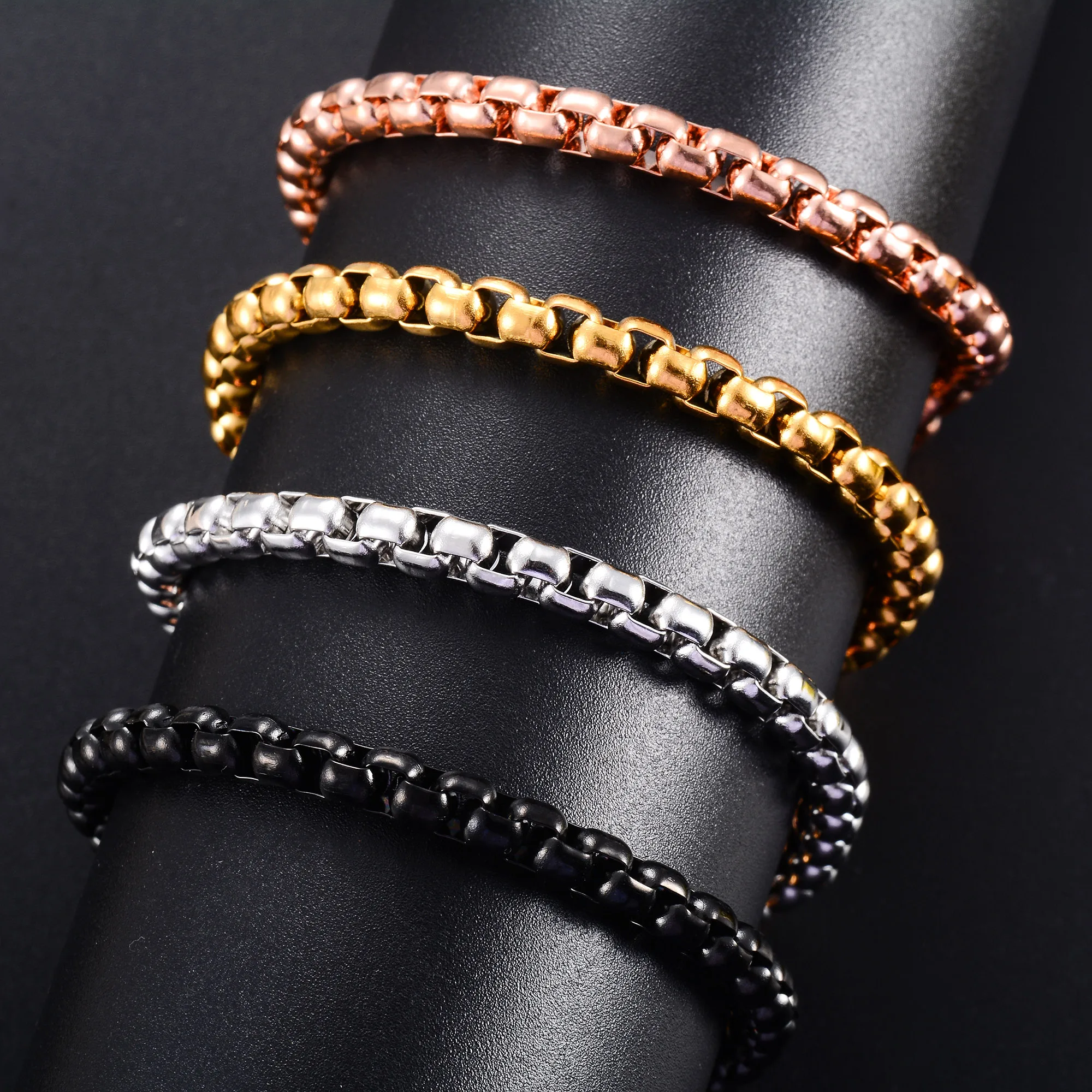 Classic Stainless Steel Square Box Chain Bracelet for Women Men Hand Foot Ankle Chain Bangle Wristband Anklets Metal Jewelry