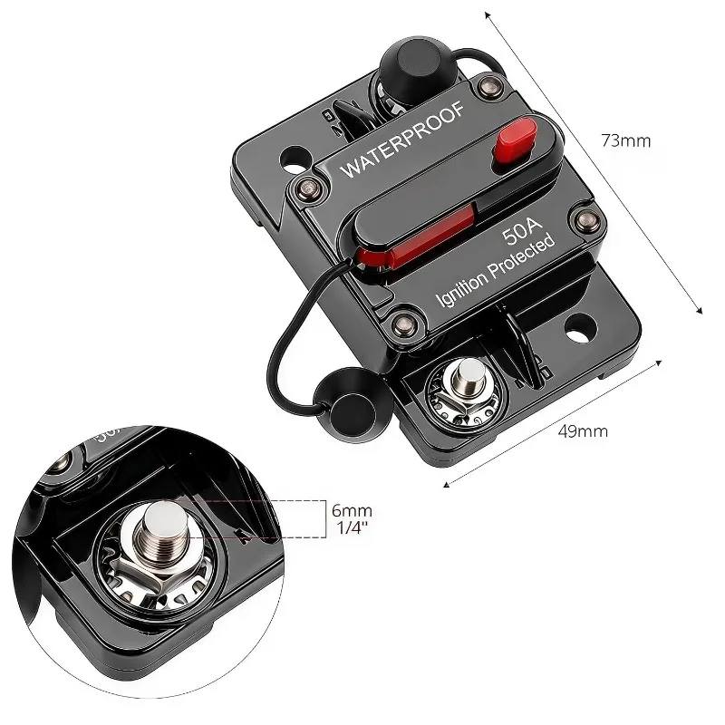 12V-48V Waterproof Circuit Breaker Fuse Reset 150A 200A 250A 300A 30A-120A Amp Rating for Boat and Car Use 1 PCS