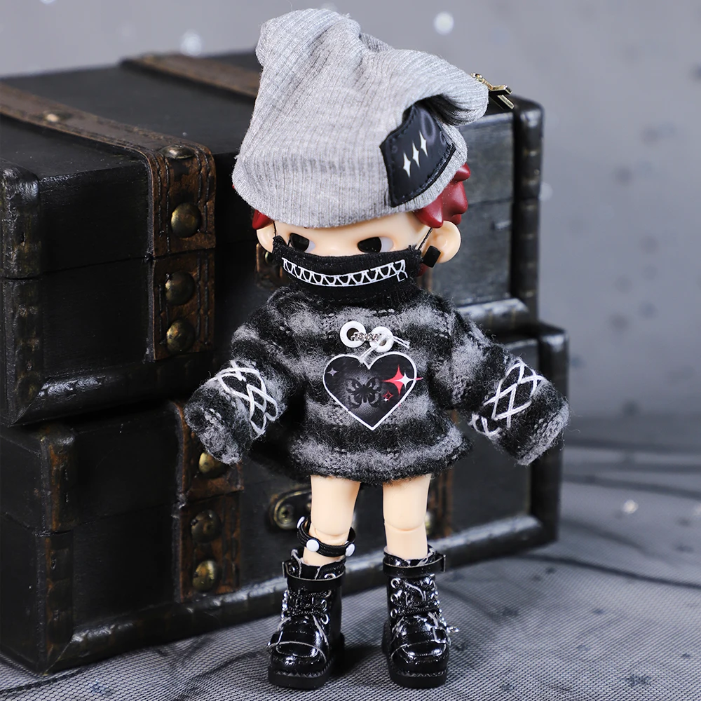 Ob11 Clothes Casual Striped Sweater Hat Mask Set Cold Style Doll Clothes For Molly, 1/12bjd, Gsc Body,Ymy,Ufdoll, Obitsu11 Doll