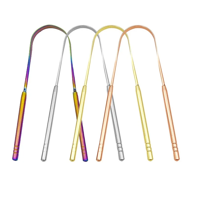 1/2pcs Stainless Steel Professional Tongue Scraper Metal Tongue Fresh Breath Cleaning Coated Toothbrush Oral Hygiene Scrapper