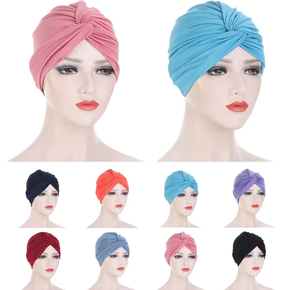 Muslim Women Twist Knot Chemo Cap Cancer Hat Turban Hat Bonnet Head Scarf Wrap Indian Hat Beanies Skullies 2024 Arab Islamic Cap