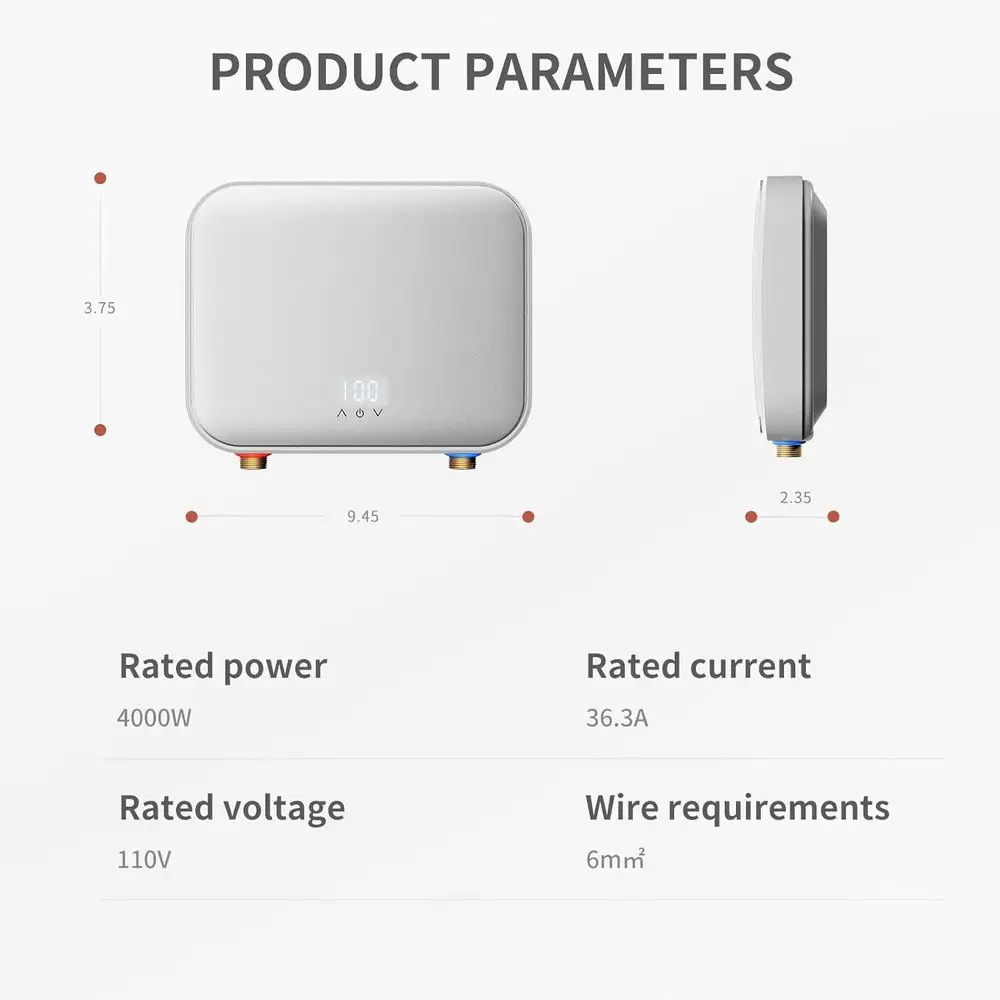 110V 4000W Electric Tankless Water Heater with Touchscreen Display and Auto Control System