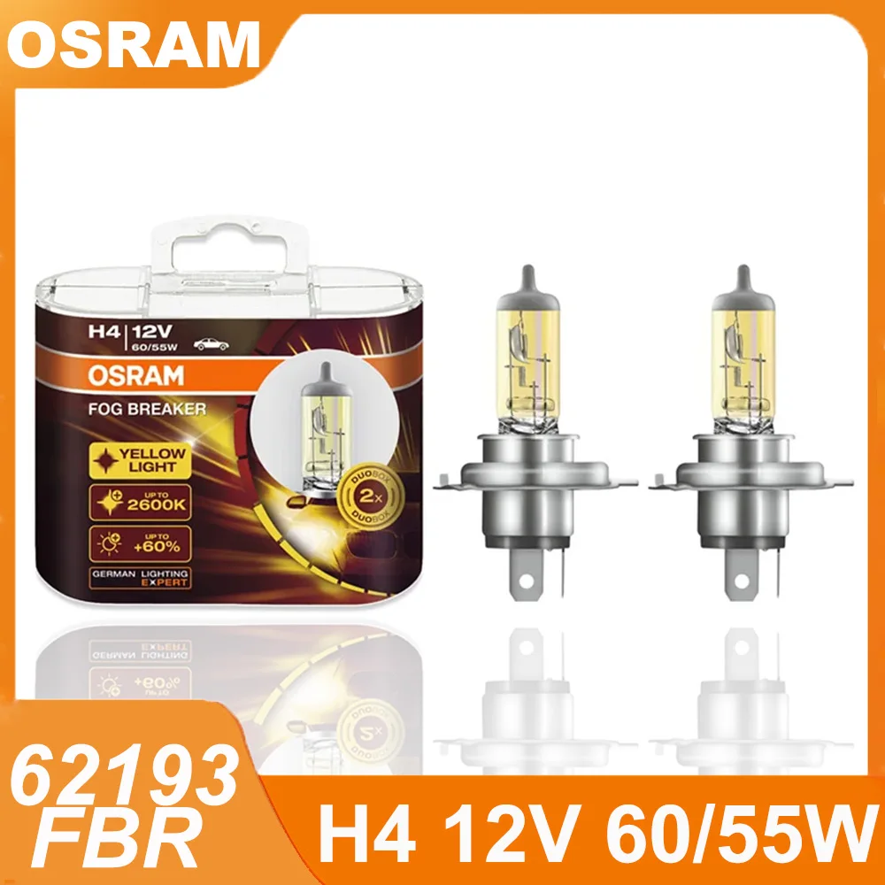 

OSRAM 62193FBR H4 12V 60/55W 2600K Original Fog Light Xenon Yellow 200% Yellow Light 60% Brighter Car Halogen Bulb Headlight