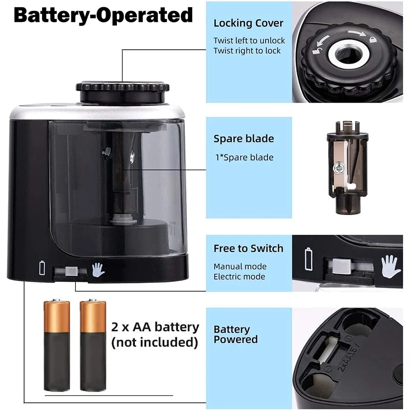 Elektryczna temperówka do ołówków, automatyczna temperówka biurkowa, odpowiednia do ołówków (6-8mm) / do szkoły / klasy / biura / domu