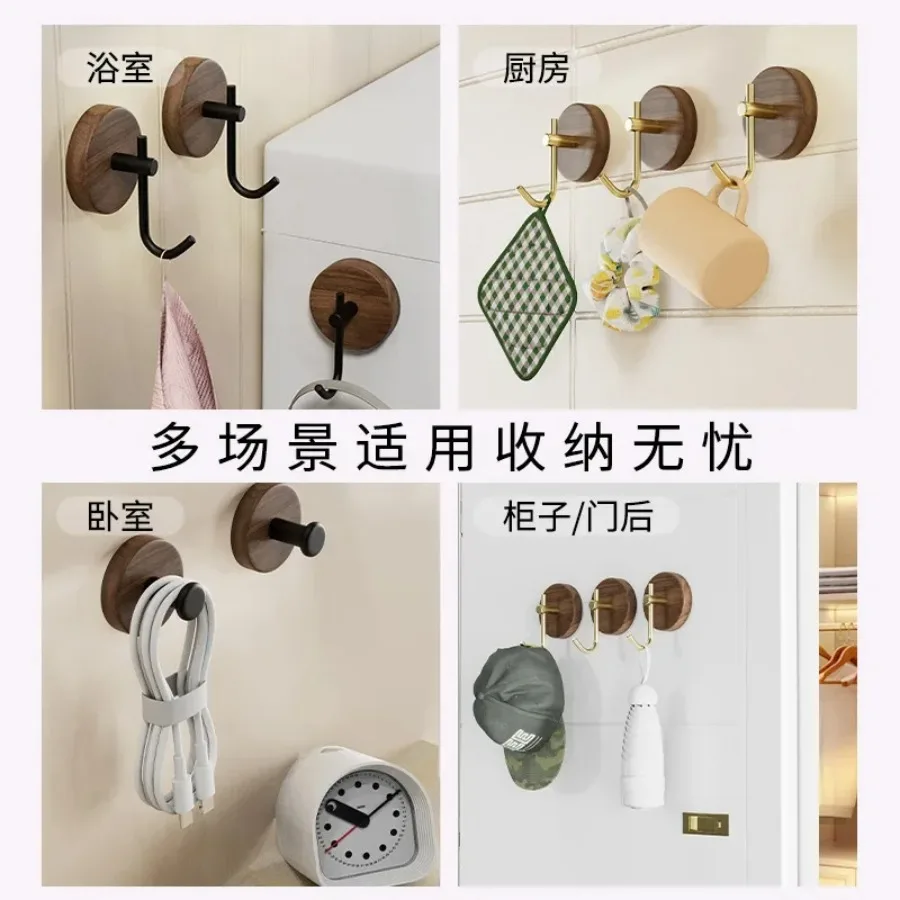 Self-adhesive Solid Wooden Hook Walnut Key Decorative Towel Holder Hook Door Hanger Wall Coat Rack Kitchen Bathroom Organizer