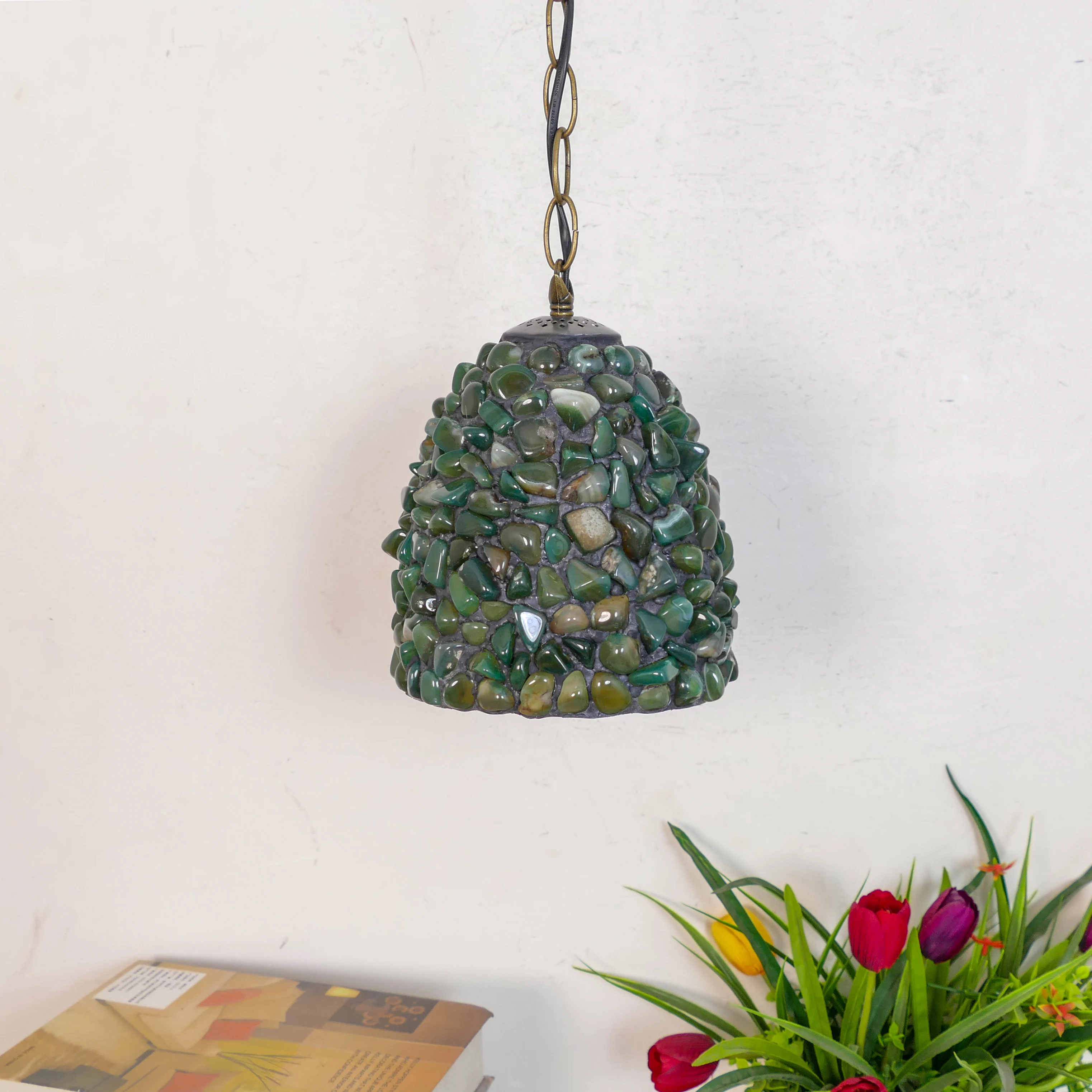 #@ Colored Stone Series Handmade Lampshade Rural Style Dining Room Bedroom Living Room Corridor Balcony Pendant Light