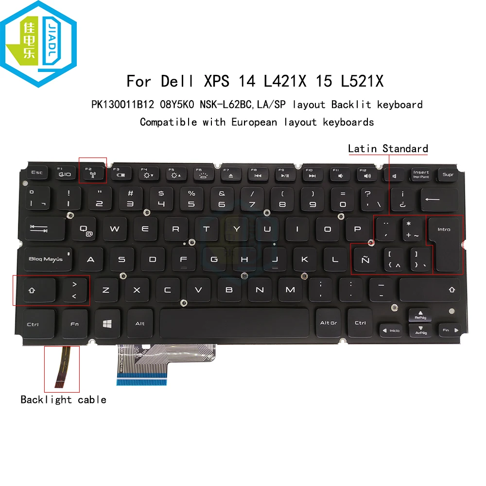 08Y5K0 8Y5K0 Latin Backlight Keyboard Laptop Backlit For Dell XPS 14 L421X 15 L521X LA fit Spanish Keyboards Teclado NSK-L62BC