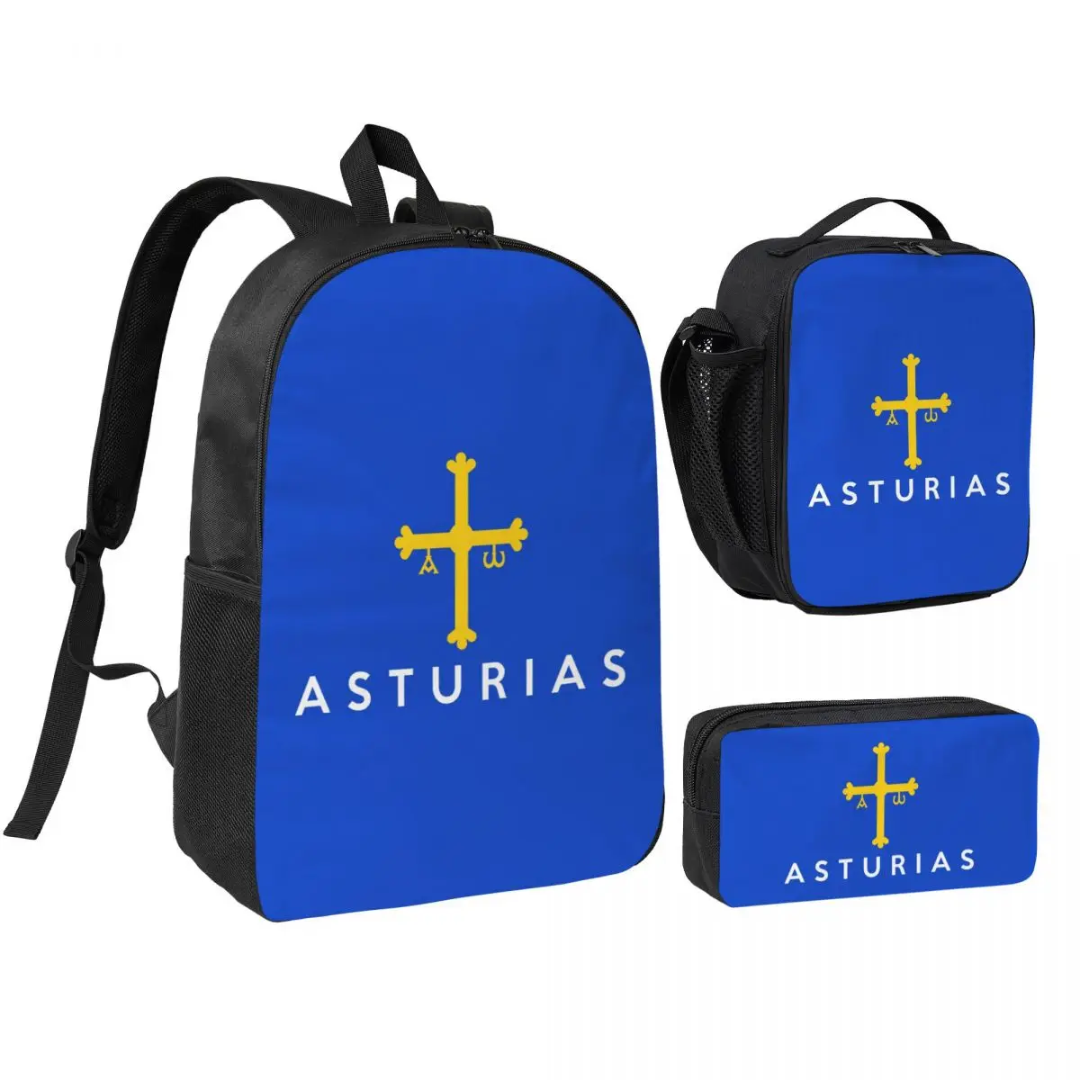 

Spain Flag Flag Of Asturias Backpack Student BookBag School Bag Computer Shoulder Bags 3ps Insulated Lunch Bag Pencil Case