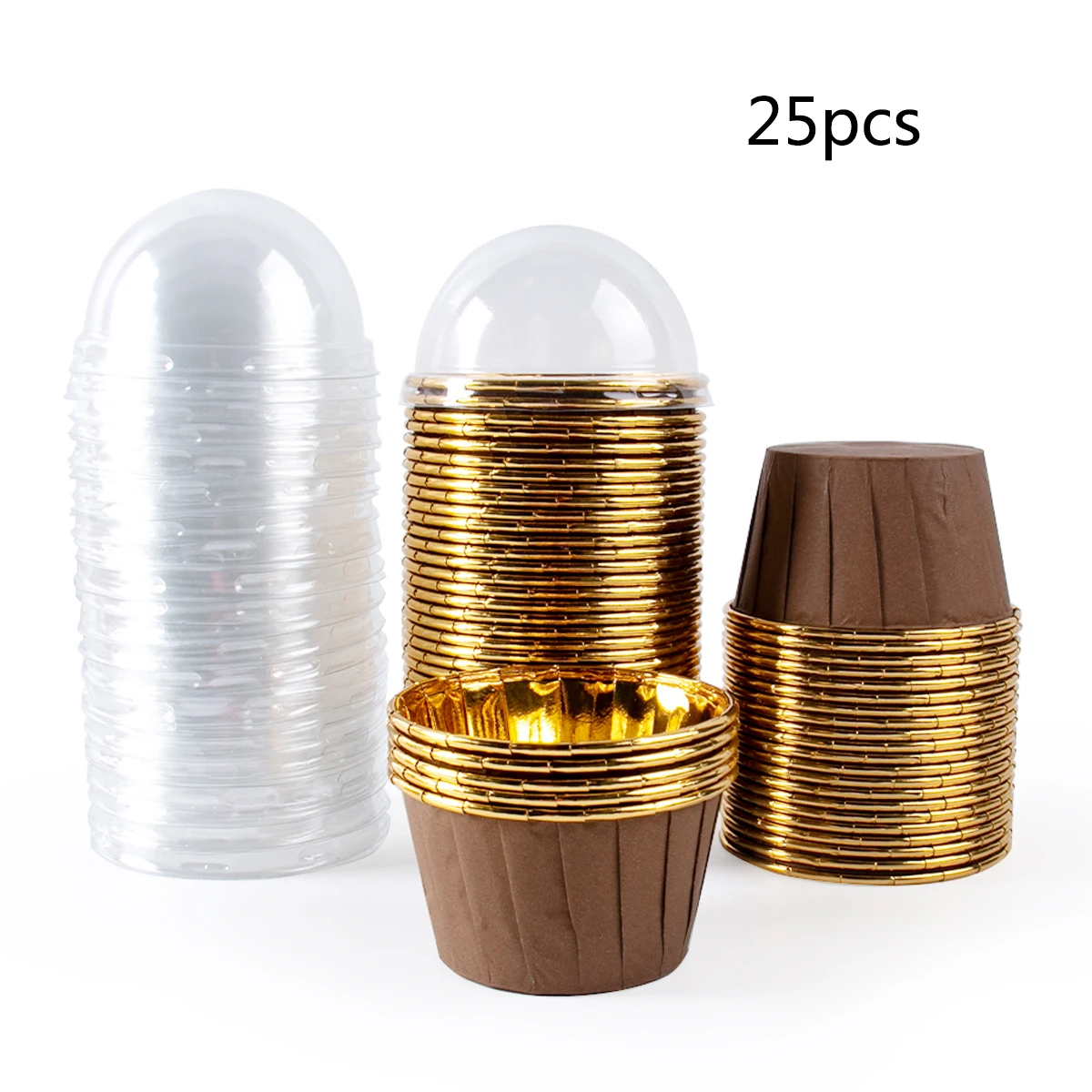 25/50 Stuks Mini Folie Goud Muffin Papieren Bekers Met Deksel Cake Wrappers Verjaardag Bruiloft Bakken Gebak Gereedschappen feestartikelen