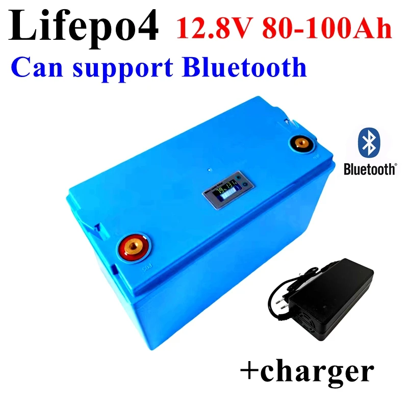 

lifepo4 12,8 В 12 В 100 Ач 80 Ач литиевая батарея Bluetooth BMS приложение для тушина, рыбной лодки, инвертор, портативное зарядное устройство для автофургона + 10 А