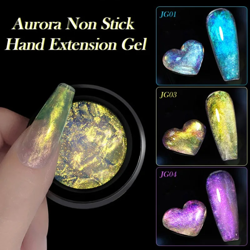 LILYCUTE Aurora Non Stick Hand Solid Extension Nail Gel Polish Blue Purple Extension Gel Rhinestone Glue Gel Polish Nail Art 7ml