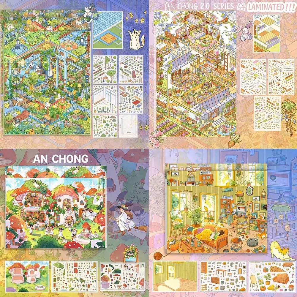 

Green Plant Series Landscape Stickers Hand Stacked 3D Supermarket 3D Cartoon Stickers Miniature Scenes Kawaii Style