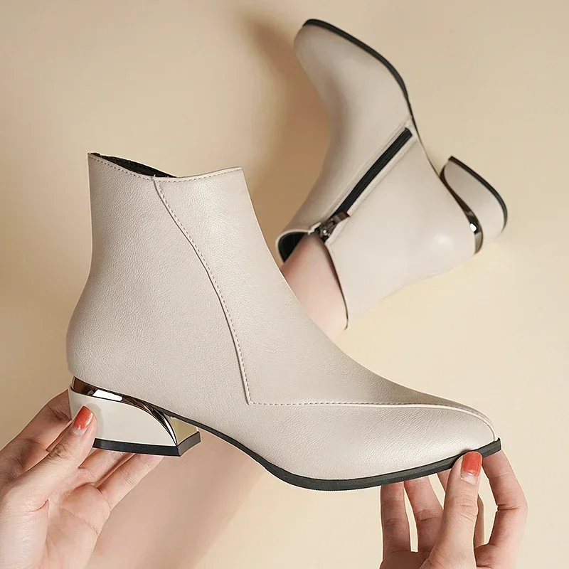 Ankle Boots for Women 2024 New Simple and Versatile Pointed-toe Women's Boots Comfortable Low-heeled Commuting Ladies Shoes