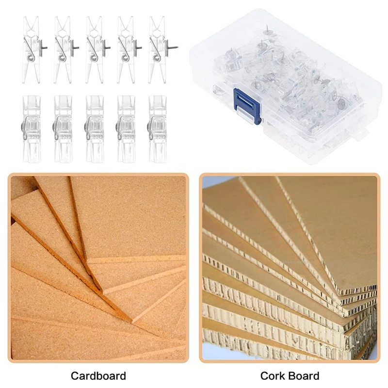 코르크 보드용 플라스틱 푸시 핀 클립, 푸시 핀 압정, 미니 사진 클립, 종이 클립, 게시판용 투명 색상, 50 개